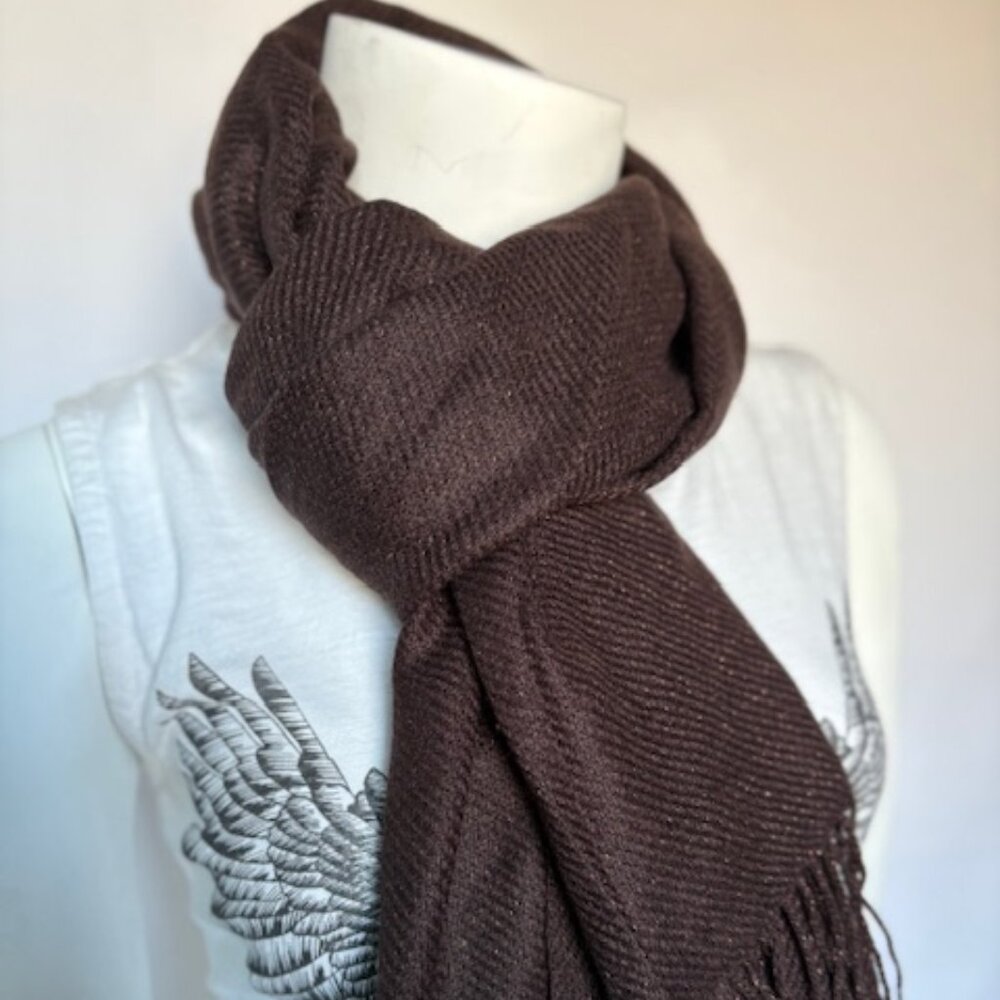 Classic Elegance Fringe Scarf – Deep Chocolate Brown